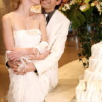 Bride and groom with cake